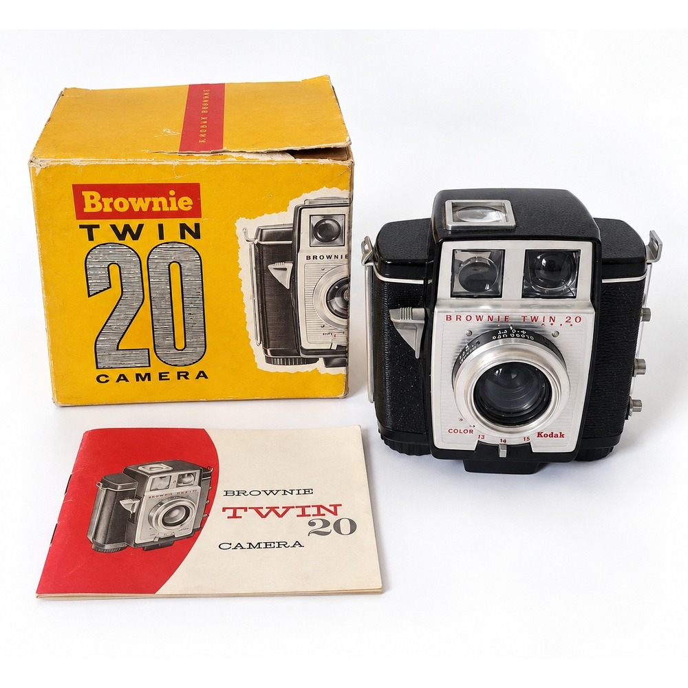 Vintage Kodak Brownie Twin 20 Camera Original Box Manual 1959-64 Mid Century